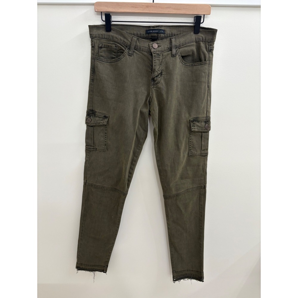 Flying Monkey Platinum Olive Grunge Cargo Indie Jeans Distressed Hem L9417 28